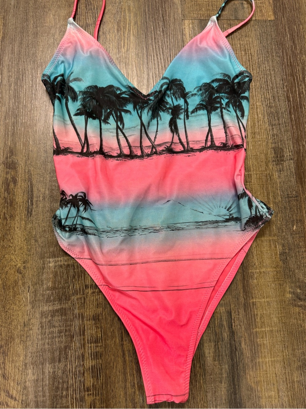 Zara Accessories Tropical Ombre Palm One-Piece Swimsuit - Pink & Teal Small - Picture 2 of 13